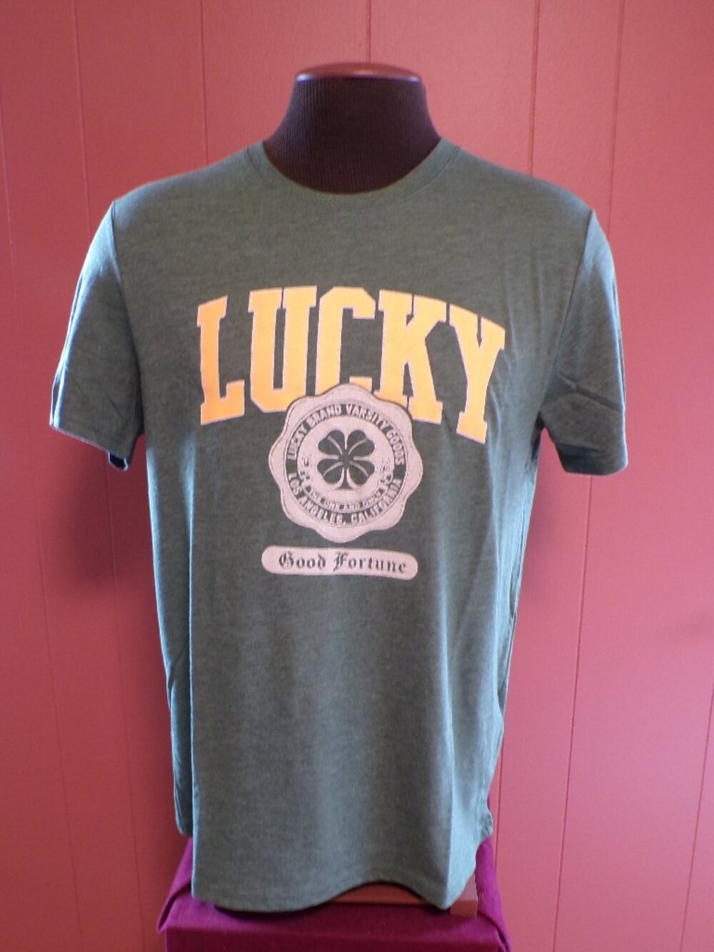 Lucky Brand NWT Men's Graphic Tee "Good Fortune" Green Medium